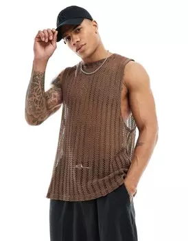 Свободная коричневая майка крючком ASOS DESIGN