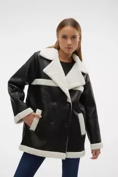 Свободная куртка-авиатор из искусственной кожи с уютной подкладкой из борга Vero Moda, черный
