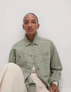 Свободная куртка из чистого хлопкового денима Marks & Spencer, мягкий зеленый