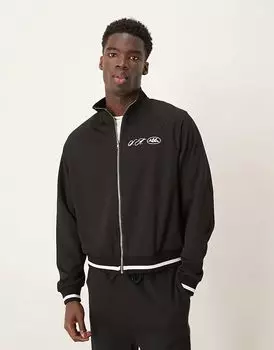 Свободная куртка из пике черного цвета ASOS DESIGN