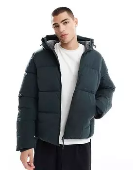 Свободная куртка-пуховик свободного покроя в цвете лесной зелени Jack & Jones
