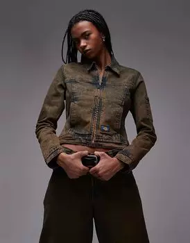 Свободная куртка-рубашка из денима облегающего кроя цвета индиго с коричневым оттенком Dickies