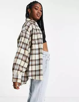Свободная куртка с карманами в коричневую и синюю клетку ASOS DESIGN