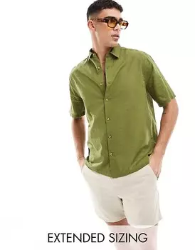 Свободная льняная рубашка цвета хаки с короткими рукавами ASOS DESIGN