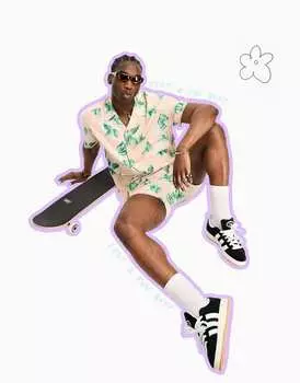 Свободная льняная рубашка с эскизным принтом в виде листьев ASOS DESIGN Revere
