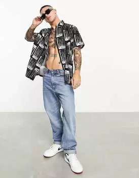 Свободная льняная рубашка с принтом спичечных коробков ASOS