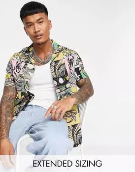Свободная льняная рубашка с принтом в стиле пэчворк ASOS DESIGN