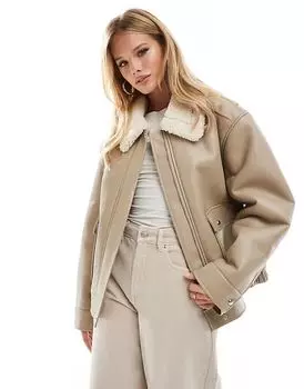 Свободная летная куртка с воротником-стойкой в кремовом цвете ASOS DESIGN