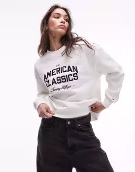 Свободная махровая толстовка Tommy Hilfiger Varsity цвета экрю