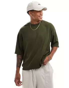 Свободная мятая футболка цвета хаки свободного кроя ASOS DESIGN