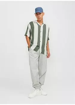 Свободная мужская рубашка цвета хаки JCOJEFF AOP RESORT SHIRT SS RELAX L Jack & Jones, хаки