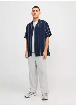 Свободная мужская рубашка темно-синего цвета JCOJEFF AOP RESORT SHIRT SS RELAX L Jack & Jones, темно-синий