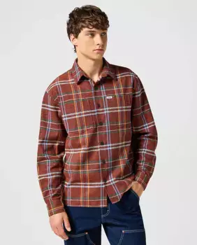 Свободная мужская рубашка в коричневую клетку Wrangler, коричневый