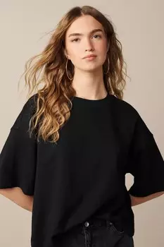Свободная плотная футболка из 100% хлопка с круглым вырезом Next, черный