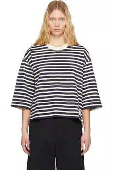 Свободная полосатая футболка цвета морской волны и кремового цвета AMI Paris