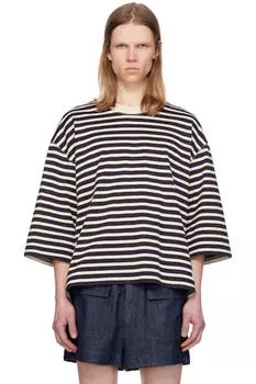 Свободная полосатая футболка цвета морской волны и кремового цвета AMI Paris