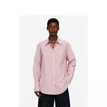 Свободная полосатая рубашка Arket из чистого хлопка с длинными рукавами, розовый/бордовый