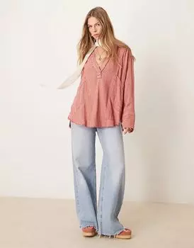 Свободная полосатая рубашка свободного кроя винного цвета Free People