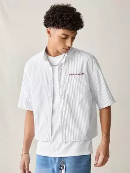 Свободная повседневная рубашка Urban Chill длиной до талии с полосатым узором, вышитым вручную Manfinity, белый