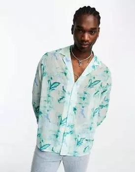 Свободная прозрачная рубашка с акварельным цветочным принтом ASOS DESIGN Deep Revere