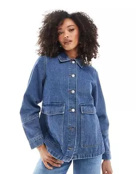 Свободная рабочая джинсовая куртка средне-синего цвета Vero Moda