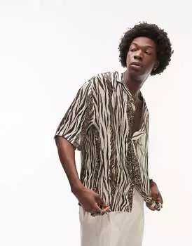 Свободная разноцветная рубашка с изображением животных Topman