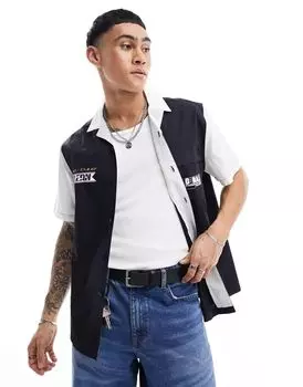 Свободная рубашка ASOS из хлопкового поплина с воротником с лацканами и принтом мотокросса