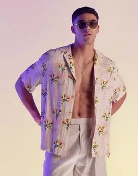 Свободная рубашка ASOS с жаккардовым цветочным принтом и глубокими лацканами