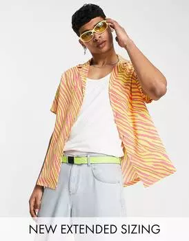 Свободная рубашка глубокого почитания ASOS DESIGN с принтом под зебру неоново-желтого и розового цветов