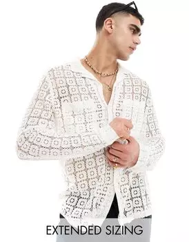 Свободная рубашка из белого плиточного кружева с глубоким воротником ASOS DESIGN