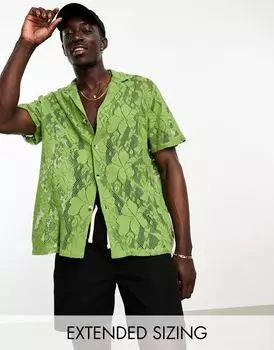 Свободная рубашка из натурального кружева цвета хаки ASOS DESIGN