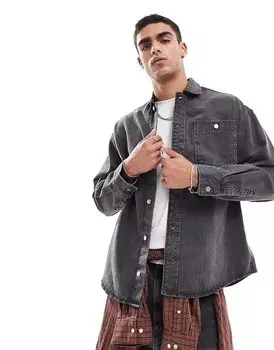 Свободная рубашка из плотного денима черного цвета Jack & Jones