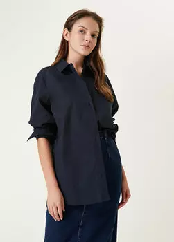 Свободная рубашка из поплина темно-синего цвета Beymen