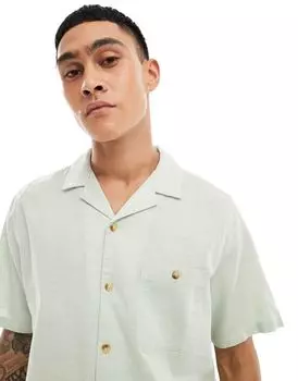 Свободная рубашка из смесового льна с воротником-стойкой ASOS DESIGN бледно-зеленого цвета