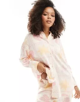 Свободная рубашка из смесового льна с плиточным принтом ASOS DESIGN