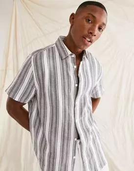 Свободная рубашка из смесового льна серого цвета в полоску ASOS DESIGN