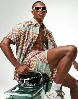 Свободная рубашка из смесового льна в рваную клетку ASOS DESIGN co-ord