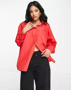 Свободная рубашка красного цвета с глубоким подолом ASOS DESIGN ASOS DESIGN