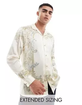 Свободная рубашка кремового цвета с декоративным принтом ASOS DESIGN