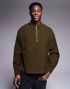 Свободная рубашка на завязках с карманами на молнии цвета стираного хаки ASOS DESIGN
