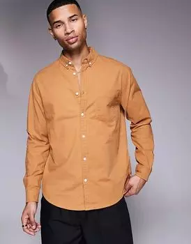 Свободная рубашка оксфорд в коричневом цвете ASOS DESIGN