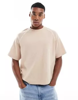 Свободная рубашка-поло нейтрального цвета с кружевными вставками ASOS DESIGN свободного кроя