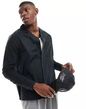 Свободная рубашка revere из смеси льна черного цвета ASOS DESIGN