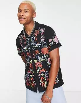 Свободная рубашка revere из смесового льна с вышивкой ASOS DESIGN