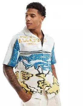 Свободная рубашка revere свободного кроя с живописным принтом ASOS DESIGN
