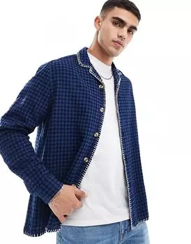 Свободная рубашка revere темно-синего цвета вафельная ASOS DESIGN