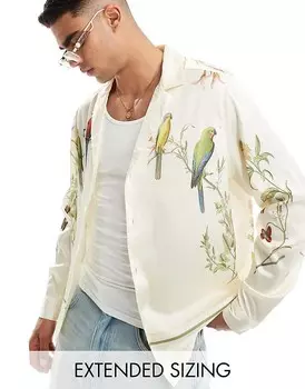 Свободная рубашка с глубоким вырезом и принтом птиц ASOS DESIGN