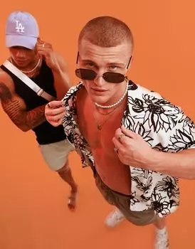 Свободная рубашка с камуфляжным воротником и принтом подсолнухов ASOS DESIGN