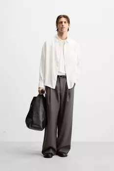 Свободная рубашка с карманом ZARA, экрю