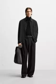 Свободная рубашка с карманом ZARA, черный